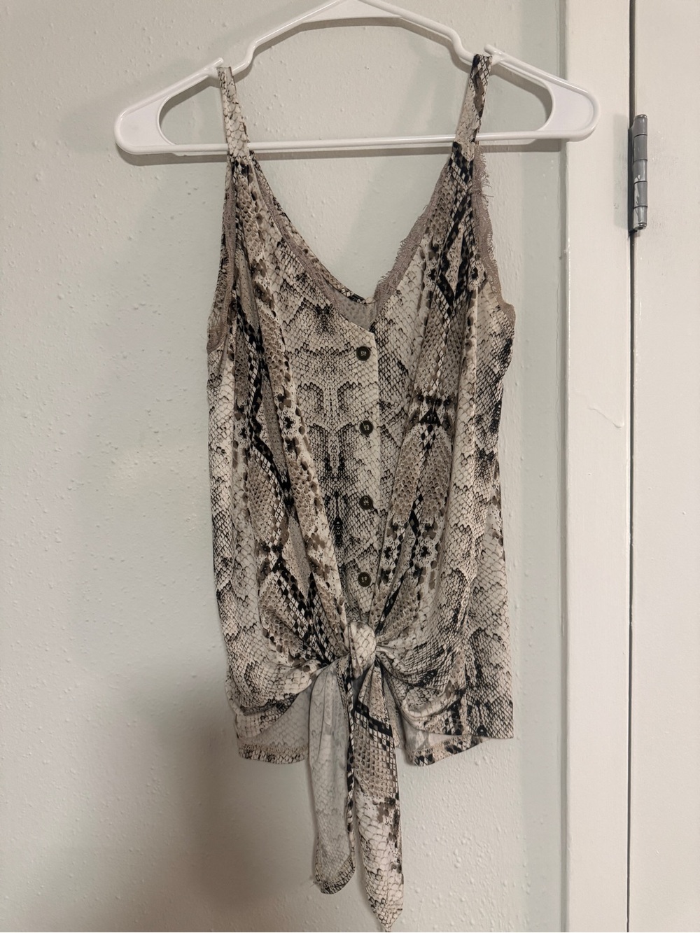 Blu Pepper Neutral Snake-Print Tie-Front Cami